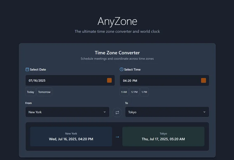 AnyZone Time Zone Comparison Tool